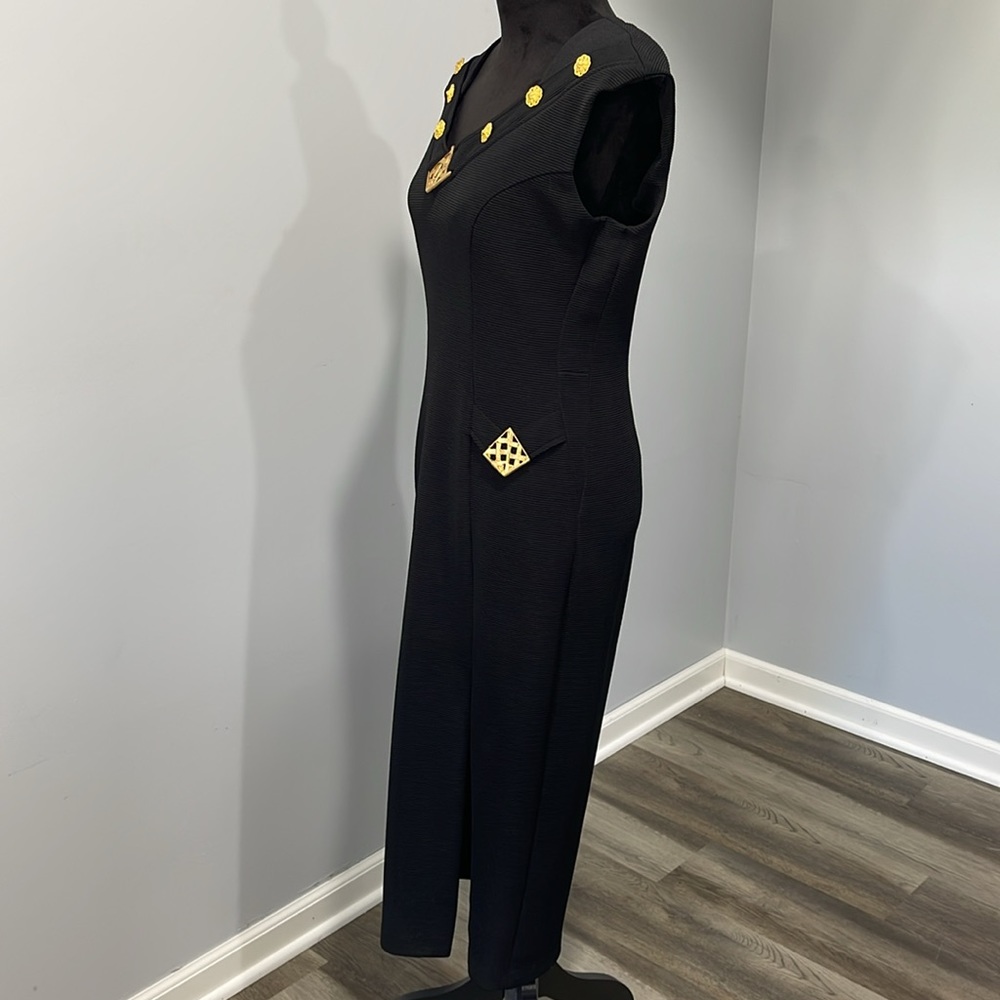Vintage Joseph Ribkoff women size 8 dress black cocktail sleeveless gold decor - Picture 8 of 16